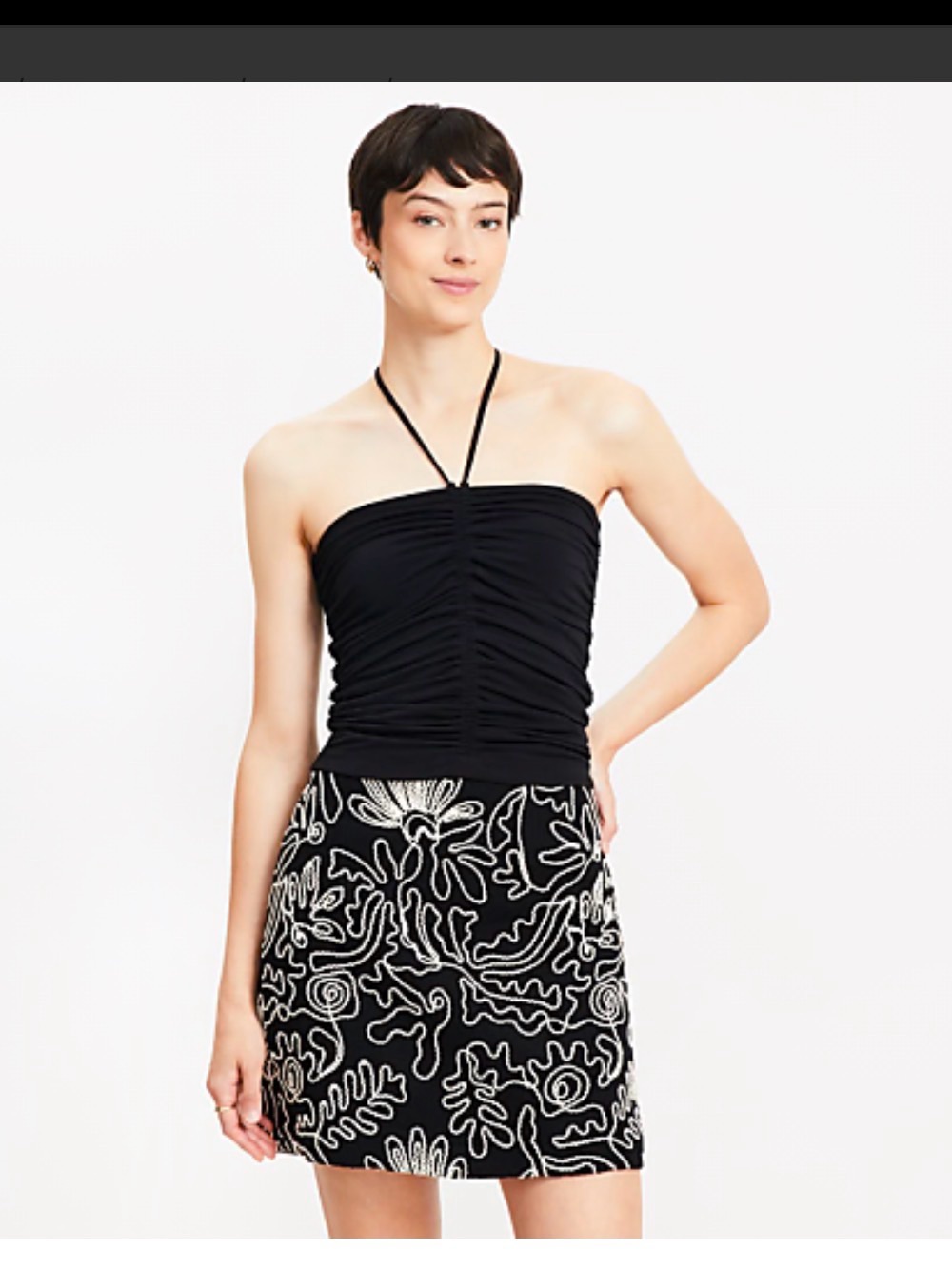LOFT Black Ruched Halter Tube Top with Tie